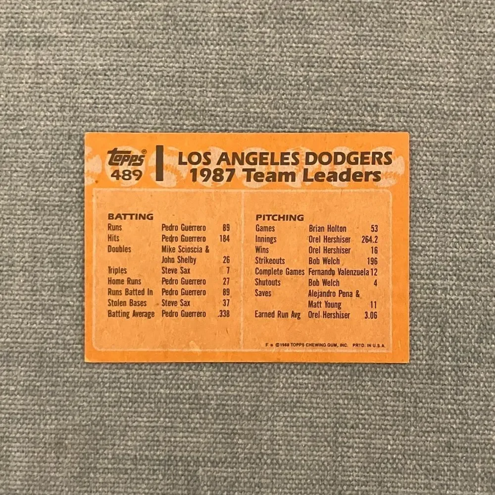 1988 Topps Los Angeles Dodgers Baseball Card Trading Card